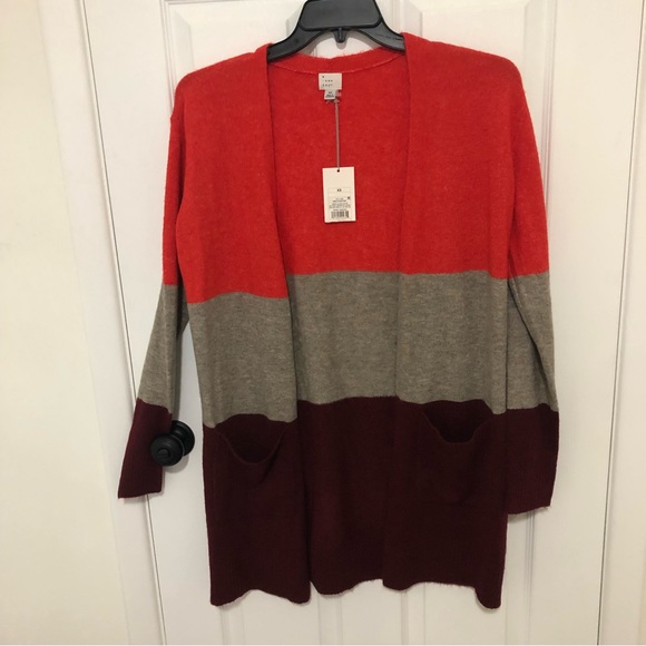 A New Day Women's Open Front Cardigan Tan Orange & Maroon - Picture 4 of 5